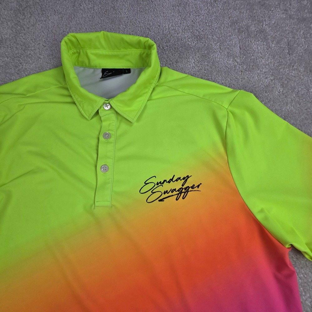 Sunday Swagger‎ Men's Golf Polo Shirt Neon Ombre Gradient Size Large